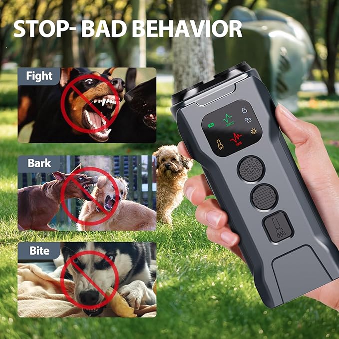 Mtmult Ultrasonic Dog Bark Deterrent - Dog Bark Deterrent Devices, Barking Deterrent Devices, Bark No More Training Aid, LED Flashlight & HD Display (Anti Barking - Grey P9)