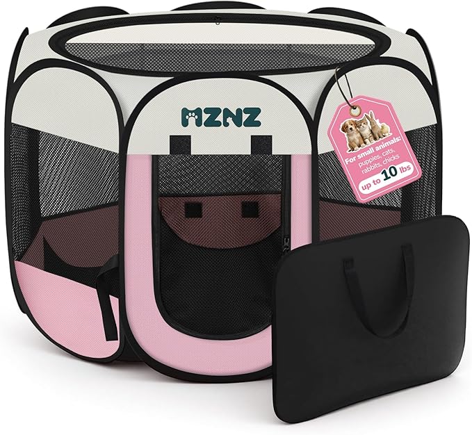 Dog Cat Playpen, Portable Puppy Pet Crate Indoor for Small Dogs Cats Rabbits, Foldable Dog Cage Enclosure for Outdoor, Pop Up Dogs Tent Kennel with Carrying Case, Pink