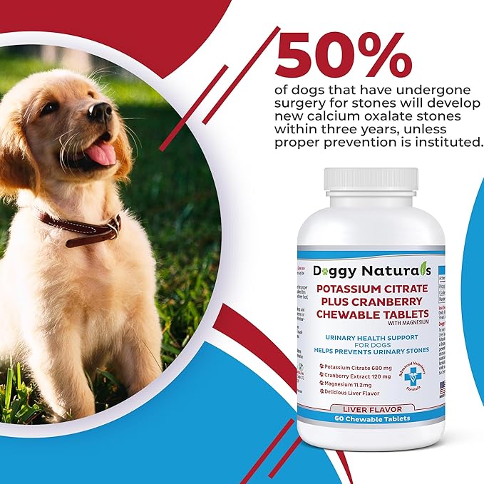 Potassium Citrate Plus Cranberry with Magnesium Supplement for Dogs (60 Tablets) - Urinary Tract Support - Helps Deter Formation of Calcium Oxalate Stones-Deters Bladder & Kidney Stones(Made in U.S.A)