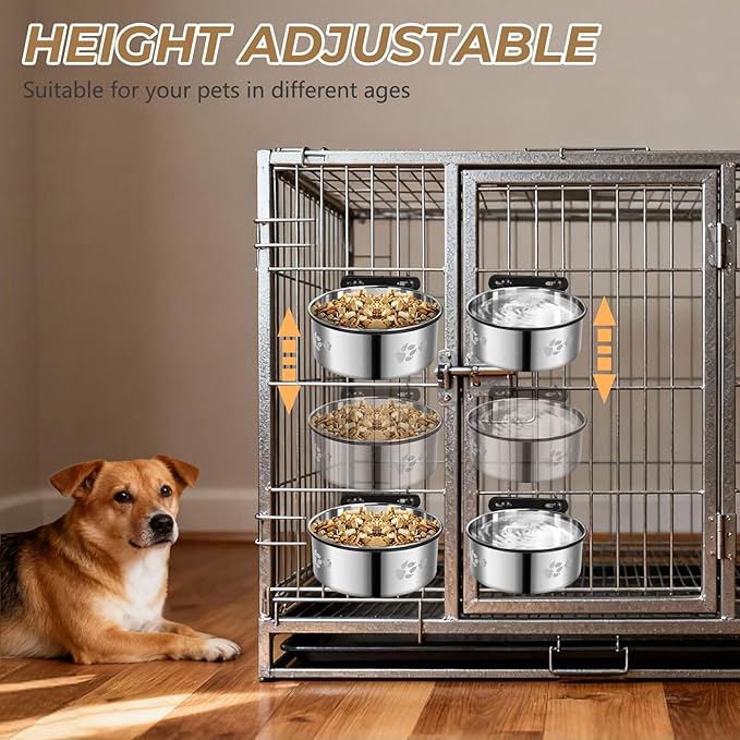 Kennel Bowls Mountable,2 Pack Dog Crate Water Bowl No Spill,Hanging Dog Bowl for Crate Cage,Stainless Steel Dogs Water Feeder Dish for Dogs Cats Bunny Ferret Bird