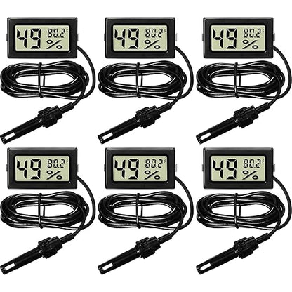 Weewooday Mini Digital Temperature Humidity Meters Gauge with Probe Gauge LCD Fahrenheit Display Thermometer Hygrometer for Incubator Reptile Plant Greenhouse Chicken Coop Garden(Black, 6 Pieces)