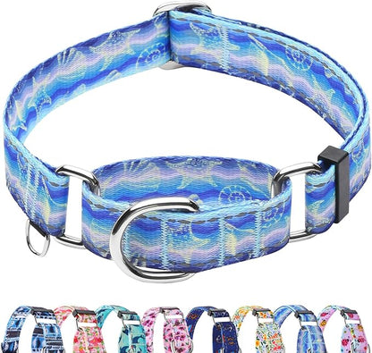Reflective Martingale Collar for Dogs Nylon Training Collar with No Buckle, No Pull Adjustable Dog Collar for Medium Dogs（Blue Starfish，M）