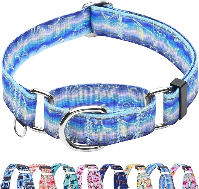 Reflective Martingale Collar for Dogs Nylon Training Collar with No Buckle, No Pull Adjustable Dog Collar for Large Dogs（Blue Starfish，L）