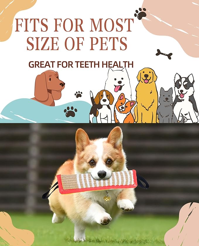 Clysoru Squeaky Tug Toy for Dogs Jute with 2 Strong Handles Lasting Training Equipment Puppy to Large Dog Interactive Toys of War Pull Indestructible Rope Pet Crinkle Teething (red)