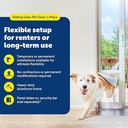 PetSafe Sliding Glass Pet Door - No-Cut DIY Install Doggy Door for Renters - Aluminum Frame - Adjustable Height 75 7/8" to 80 11/16" - Ideal for Large Dogs Up to 100 lb - White
