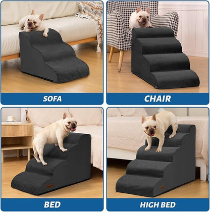 Aodisman Dog Steps for Bed, 4-Step Dog Stairs Ramp for Small Dogs and Cats, Indoor Non-Slip Pet Stairs Suitable for Older, Short-Legged, and Puppy Dogs to Climb Onto High Beds and Couch, 17.4" H,Black