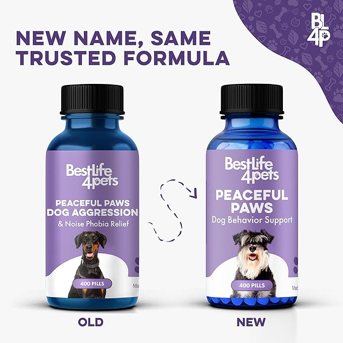 Peaceful Paws Dog Behavior Support – Natural Dog Anxiety Relief and Calming Care for Dogs – Gentle Aid for Separation Anxiety Relief for Dogs, Barking, Travel & Aggression ( 400 Tiny Pills)