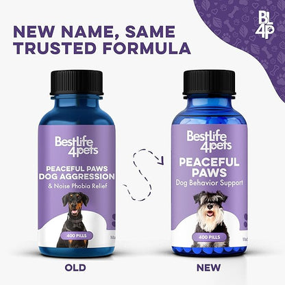 Peaceful Paws Dog Behavior Support – Natural Dog Anxiety Relief and Calming Care for Dogs – Gentle Aid for Separation Anxiety Relief for Dogs, Barking, Travel & Aggression ( 400 Tiny Pills)
