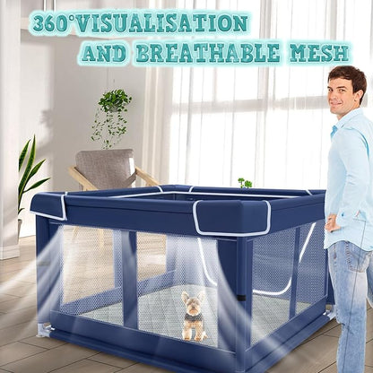 XVISHX 42x42 Inches Puppy Playpen with Dog Pads, Dog Playpen for Puppies or Small Dogs, Pet Playpen for Indoor & Outdoor, Sturdy Safety DogPen with Thickened Fabric, High-Strength Nylon Wire Mesh