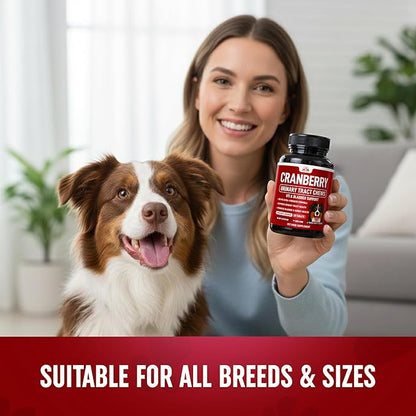 Cranberry Supplement for Dogs UTI Treatment (120 Chews) Dog Urinary Tract Support for Kidney & Bladder Health - Cranberry Relief Supplement for All Ages, Breeds & Sizes - Chicken Flavor - USA Made