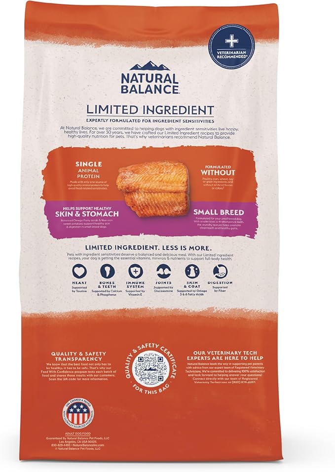 Natural Balance Limited Ingredient Small Breed Adult Grain-Free Dry Dog Food, Salmon & Sweet Potato Recipe, 4 Pound (Pack of 1)