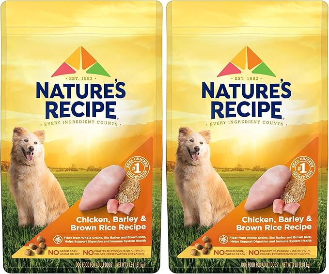 Nature′s Recipe Chicken, Barley & Brown Rice Recipe Dry Dog Food, 4 lb. Bag (Pack of 2)