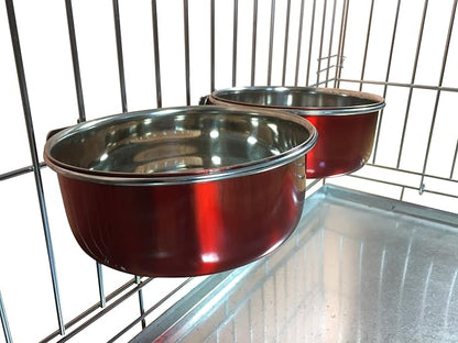 Ellie-Bo Pair of Dog Bowls for Crates, Cages or Pens and 3 Sizes (0.9Ltr Medium, Red)