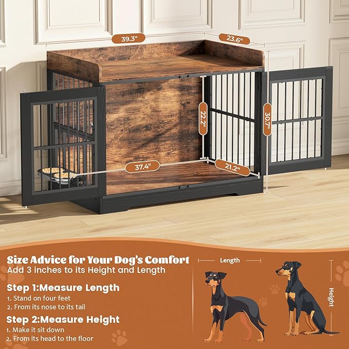 VOPEAK 40" Rustic Dog Crate Furniture, Heavy Duty Dog Cage with Removable Trays for Small Medium Dogs, Dog Crate Dog Kennel Indoor, Chew Resistant Crate for Bedroom Living Room, Rustic Brown