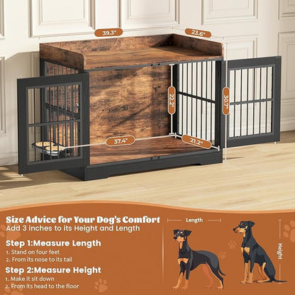 VOPEAK 40" Rustic Dog Crate Furniture, Heavy Duty Dog Cage with Removable Trays for Small Medium Dogs, Dog Crate Dog Kennel Indoor, Chew Resistant Crate for Bedroom Living Room, Rustic Brown