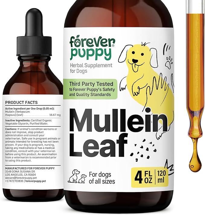 Forever Puppy Mullein Leaf Drops for Dogs - Lung Support for Easy Breathing - Mullein Respiratory Supplements - Liquid Dog Vitamins and Supplements - All Breeds & Sizes - Sugar & Alcohol-Free - 4 oz