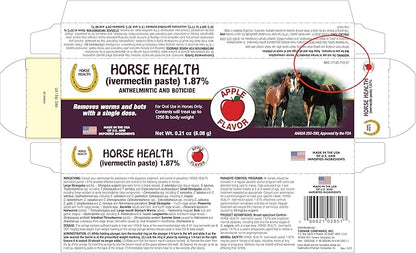 Horse Ivermectin Paste 1.87% – Apple Flavored Oral Horse Dewormer Syringe – 6.08g Tube Treats Horses Up to 1250 lbs (2-Pack)