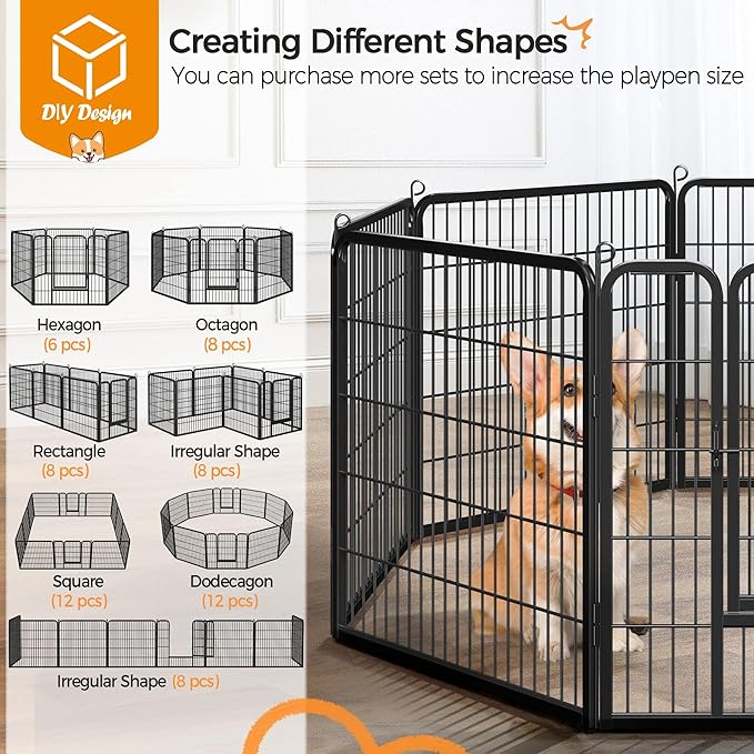 Yaheetech Dog Playpen Outdoor, 32 inch 32 Panels Dog Pen Indoor Heavy Duty Puppy Exercise Pen Metal Pet Fence for RV Camping/Yard/Garden