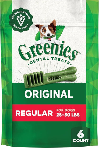 Greenies Veterinarian-Recommended Adult Natural Dental Dog Treats Regular Size, Dog Dental Chews, Original Flavor, 6 oz. Pack, 6 Count