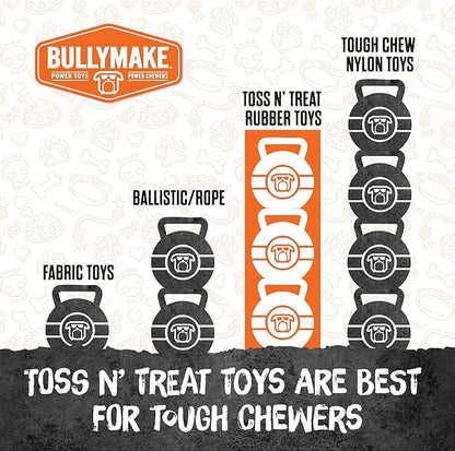 BULLYMAKE Orange Toss N' Treat Pie Toy for Dogs, Durable Rubber Dog Toys for Aggressive Chewers, Dental Stimulating, Treat Dispensing, Boredom Busting, Pet Supplies, Made in USA