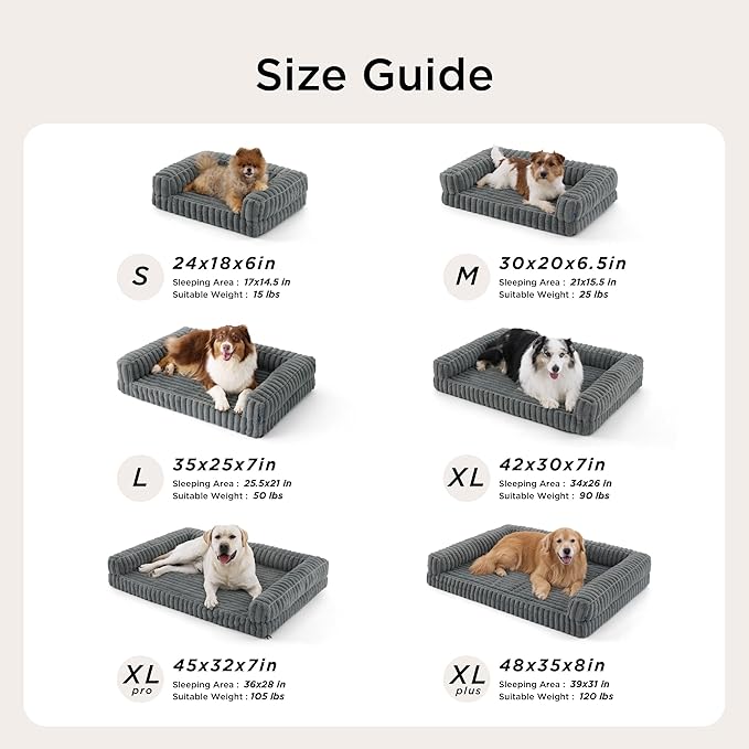 Bedsure ComfyFleece™ Orthopedic Dog Beds for Extra Large Dogs, Waterproof Memory Foam XL Pet Bed with Sides, Non-Slip and Egg-Crate Foam Big Dog Couch Sofa with Washable Corduroy Cover, Grey