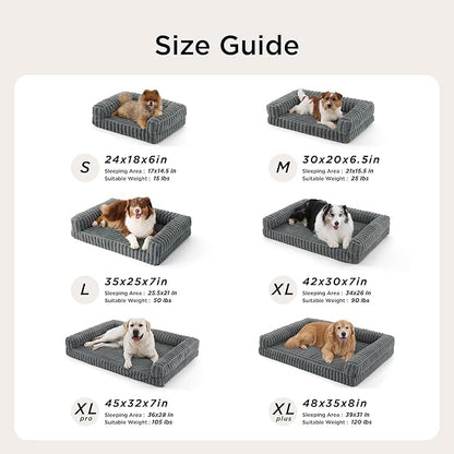 Bedsure ComfyFleece™ Orthopedic Dog Beds for Extra Large Dogs, Waterproof Memory Foam XL Pet Bed with Sides, Non-Slip and Egg-Crate Foam Big Dog Couch Sofa with Washable Corduroy Cover, Grey