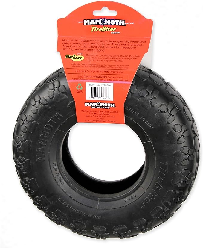 Mammoth TireBiter Originals - Natural Rubber Dog Toys - Dog Toys for Extra Long Interactive Play - Strong Chewer Toys for Dogs - Large, 10”