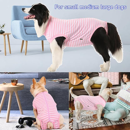 Dog Recovery Suit Female,Pink Medium Spay Surgery Recovery Shirt,Pink-White Striped M