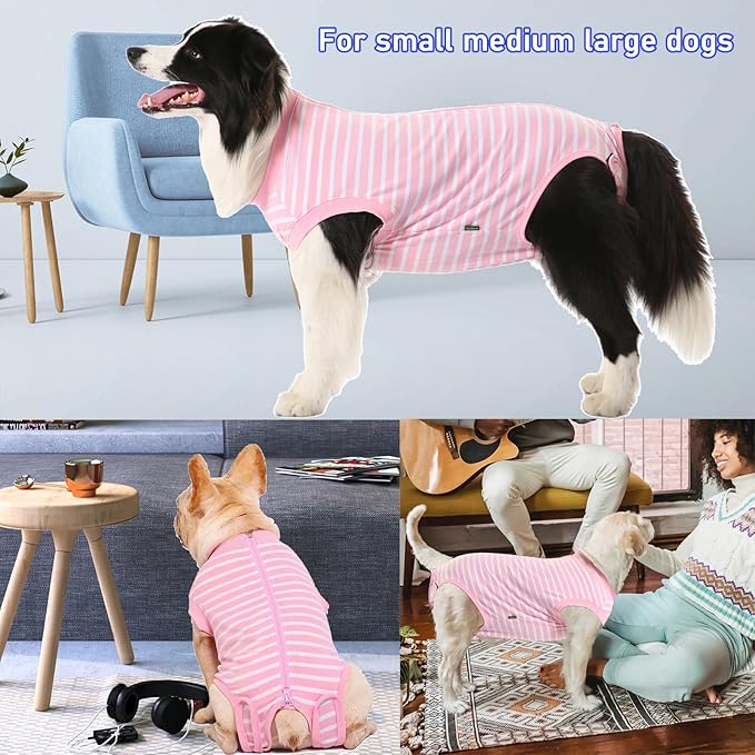 Dog Recovery Suit Female,Pink Small Spay Surgery Recovery Shirt,Pink-White Striped XS