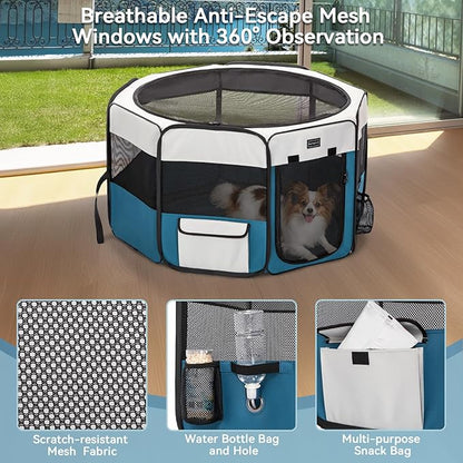 PETSFIT 29" Puppy Playpen with Removable Waterproof Mat & Zippered Roof | RV, Camping, Travel Dog Pen | Indoor/Outdoor Whelping & Cat Observation Space(29.5"x29.5"x16.5"H)