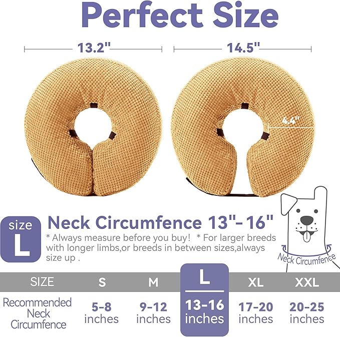 Loflaze Inflatable Dog Cone Collar - Dog Neck Donut Cone Collar Alternative After Surgery - Soft Cone for Large Medium Small Dogs Cats - Alternative Recovery E Collar (Yello, L)