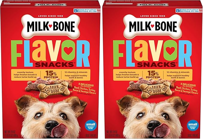 Milk-Bone Flavor Snacks Dog Treats, Small Biscuits, 24 Ounce Crunchy Texture Helps Reduce Tartar (Pack of 2)