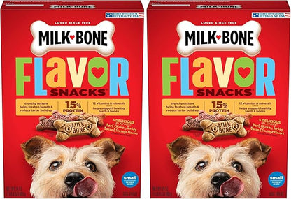 Milk-Bone Flavor Snacks Dog Treats, Small Biscuits, 24 Ounce Crunchy Texture Helps Reduce Tartar (Pack of 2)