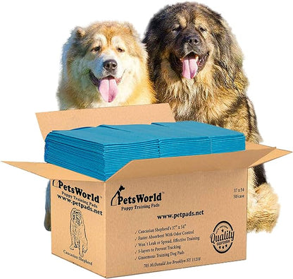 PetsWorld Enormous Dog Pee Pads 37"x54" 50 Count – XXXL Pet Pee Pads for Giant Dogs & Pets, Heavy Duty Leak-Proof Dog Training Pads, Super Absorbent Quick-Dry Potty Pads with Adhesive Tabs