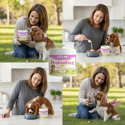 Probiotics for Dogs & Puppies–Extra Strength 9 Species, 5 Billion CFU per Scoop of Dog Probiotics and Digestive Enzymes. Support Fiber for Dogs & Dog Allergy Relief– Powder Probiotic for Canines