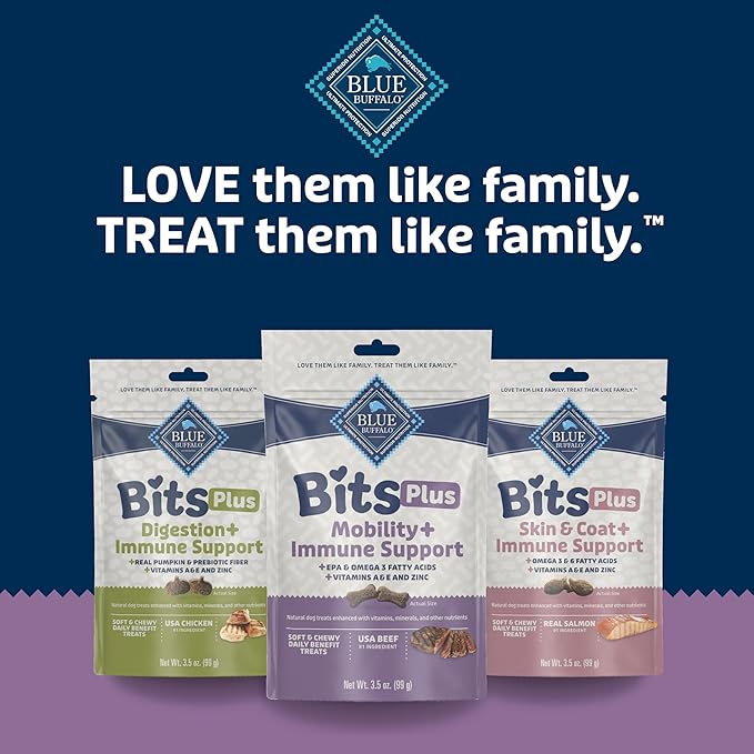 Blue Buffalo Blue Bits Plus Mobility and Immune Support Daily Benefit Dog Treats, Soft & Chewy Beef Morsels, 3.5-oz. Bag