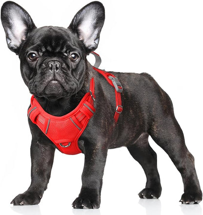BARKBAY No Pull Dog Harness Large Reflective Dog Harness with Front Clip and Easy Control Handle for Walking Training Running with ID tag Pocket(Red,S)