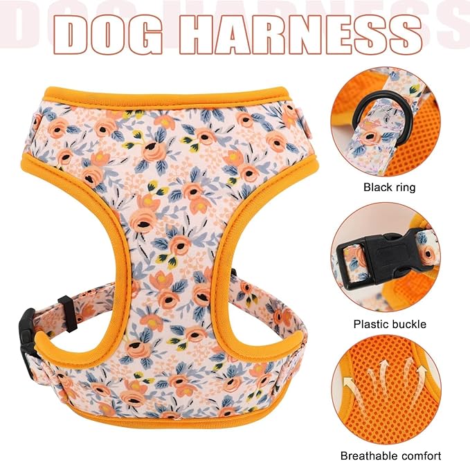 Beirui Cute Girl Dog Collars, Harnesses & Leashes Set - Adjustable Dog Collar and Leash Set with Flower - Soft Mesh Dog Vest Harness for Puppies Small Medium Dogs (Orange,XS)