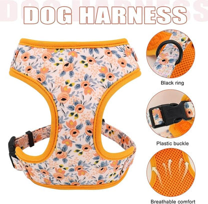 Beirui Cute Girl Dog Collars, Harnesses & Leashes Set - Adjustable Dog Collar and Leash Set with Flower - Soft Mesh Dog Vest Harness for Puppies Small Medium Dogs (Orange,XS)