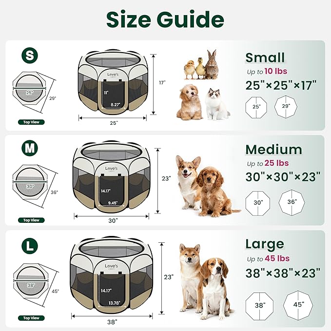 Love's cabin Pet Puppy Dog Playpen, Medium Dog Tent Crates Cage Indoor/Outdoor, Portable Playpen for Cat, Foldable Pop Up Dog Kennel Playpen with Carring Case, Removable Zipper Top, Khaki