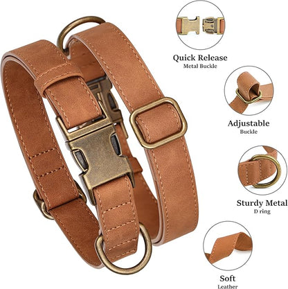 Didog Soft PU Leather Dog Collar, Stylish Quick Released Dog Collars for Medium Dogs, Easy Clean Adjustable Pet Collar for Daily Walking, Light Brown, M Fit 14-18" Neck