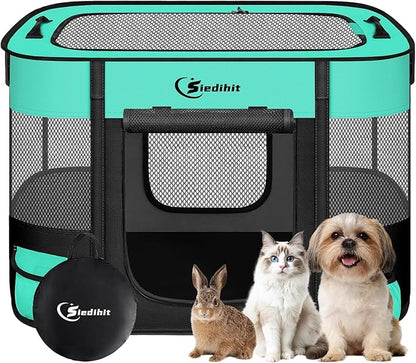 Dog Playpen,Cat Pet Puppy Pen,Portable Playpens for Dogs Indoor Outdoor Travel Camping Use,Foldable Dog Kennel Tent Crate for Rabbit Small Animals with Carrying Case (Green, Small)