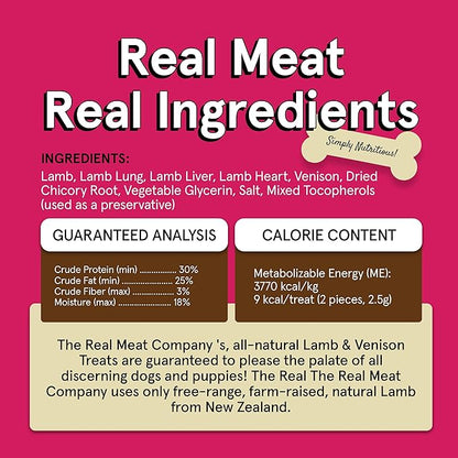 Real Meat Dog Treats - 12oz Bag of Bite-Sized Air-Dried Lamb & Venison Jerky for Dogs - Grain-Free Jerky Dog Treats With 95% Quality, Free-Range, Grass Fed Lamb & Venison - All-Natural Dog Treats