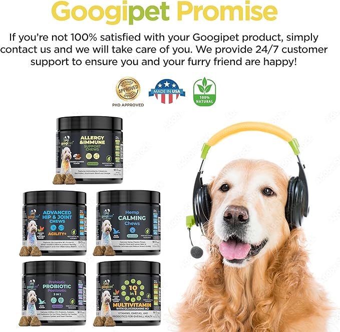 Googipet Dog Allergy Chews, Seasonal Dog Allergy Relief & Itchy Skin Relief, Skin & Coat Supplement Colostrum, Coconut Oil, Omega 3 Fish Oil, & Bee Pollen for Dogs Itch Relief (Peanut Butter Flavor)