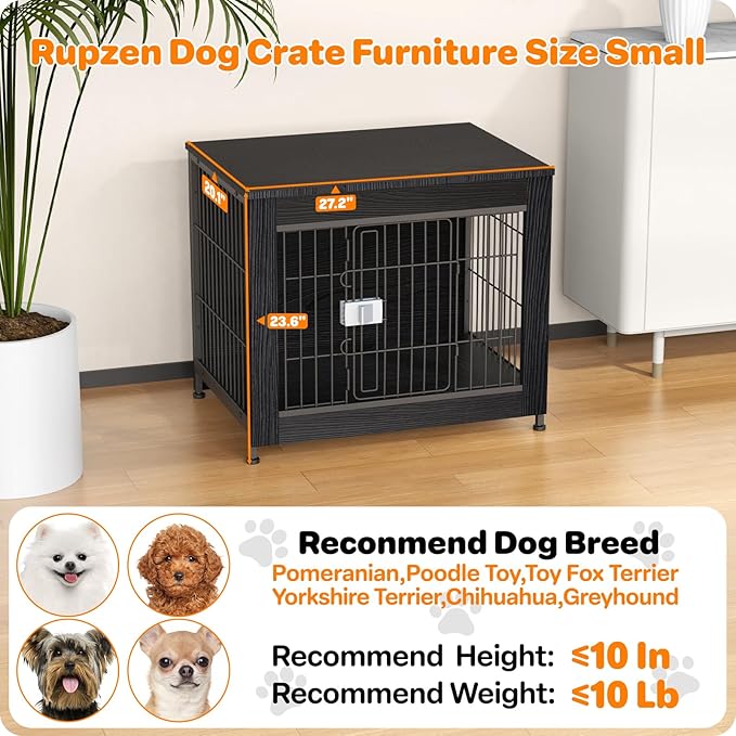Dog Crate Furniture, Wooden Dog Crate 27in, Decorative Cage with End Table for Dog Indoor Kennel, High Anxiety Dog, Escape-Proof Locks for All Breeds