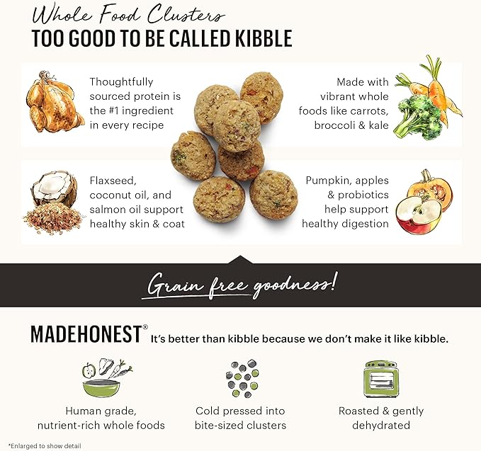 The Honest Kitchen Whole Food Clusters Grain Free Turkey Dry Dog Food, 1 lb Trial Pouch (Pack of 2)