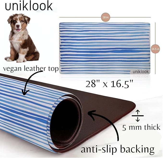 Pet placemat - Dogs & Cats Vegan Leather Food Water Bowls Mat - Waterproof & Easy to Clean Modern Design Large Size Feeding Station Uniklook