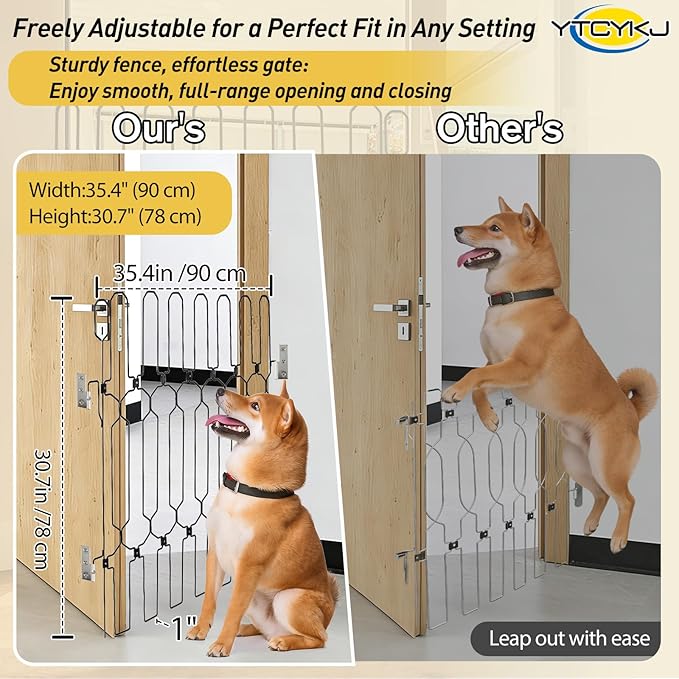 Retractable Pet Gate for Front Door - 35.4" Extra Wide, 30.7" Tall Heavy Duty Metal Retractable Door Barrier, Easy Install Safety Dog Gate for Front Door, RVs to Prevent Dogs from Dashing Out