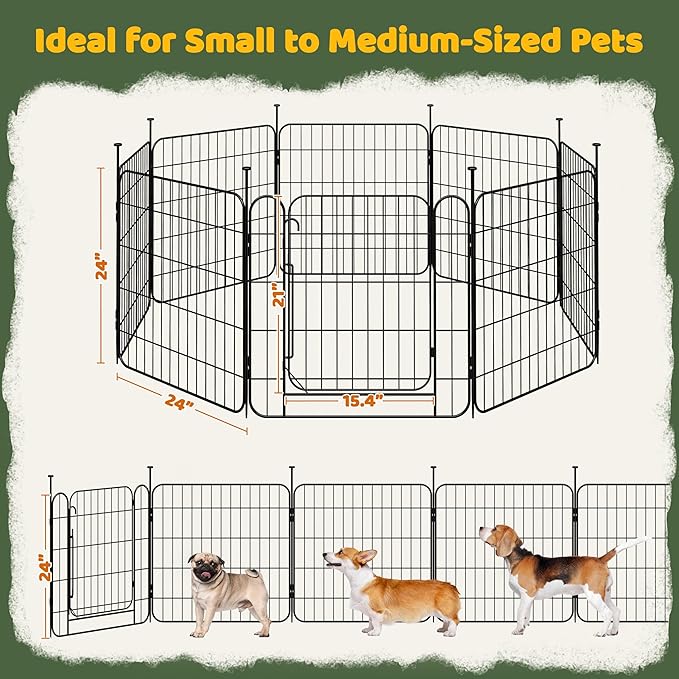 Yaheetech Expandable Dog Playpen, 8 Panel 24 inch Puppy Playpen with Door Indoor/Outdoor Pet Fence for Small Medium Dogs