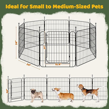 Yaheetech Expandable Dog Playpen, 8 Panel 24 inch Puppy Playpen with Door Indoor/Outdoor Pet Fence for Small Medium Dogs
